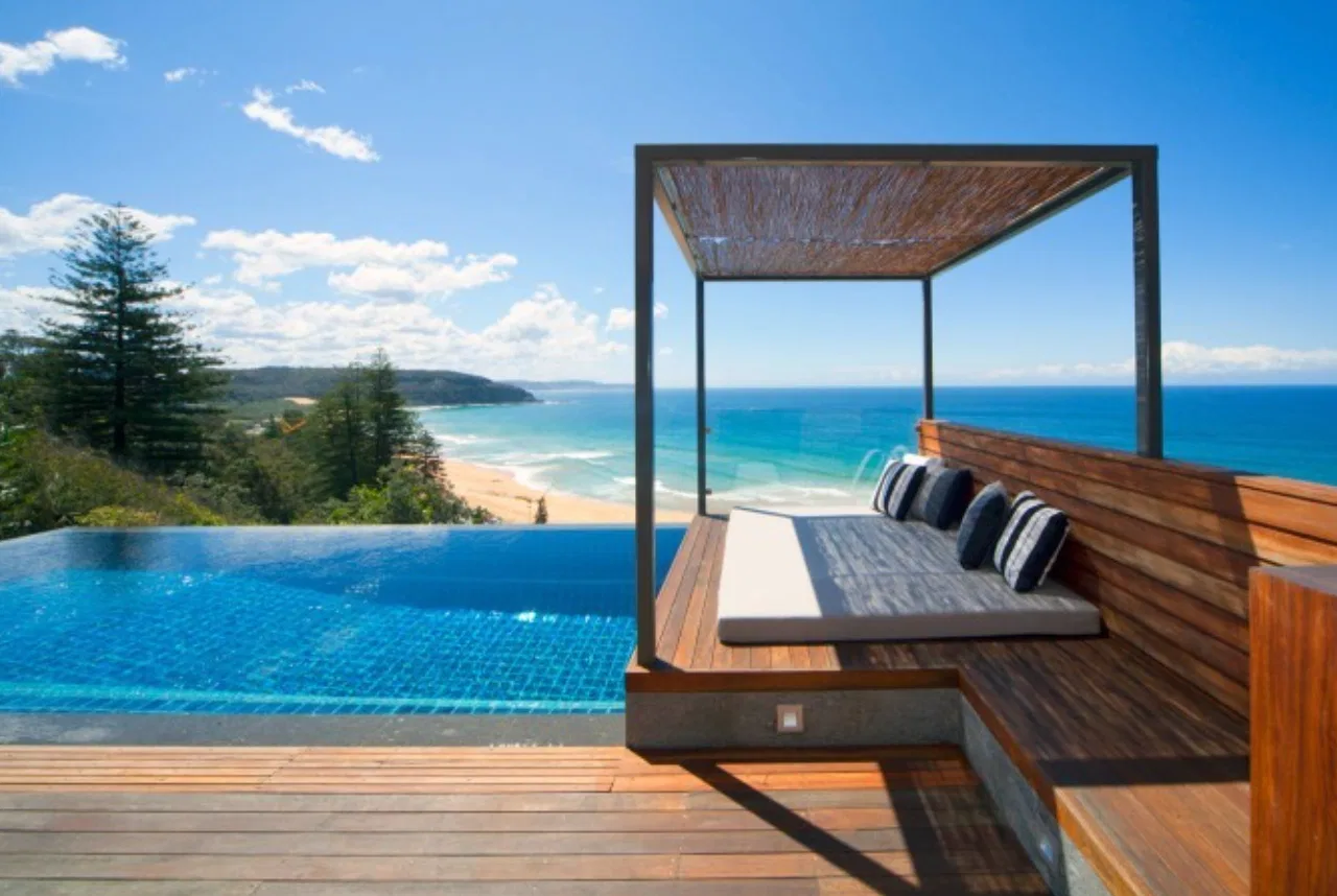 Timber deck and pool in a reference property